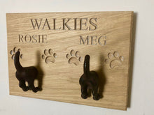 Dog Lead Hooks,  solid Oak with cast iron fun hooks, can be personalised