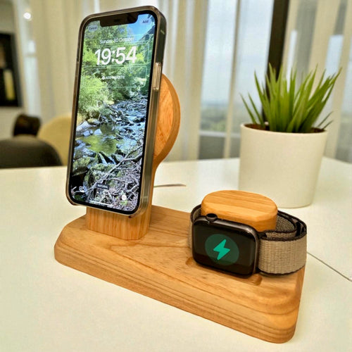 iPhone and Apple Watch MagSafe charging station, wireless dock, desk or bedside accessory, can be personalised