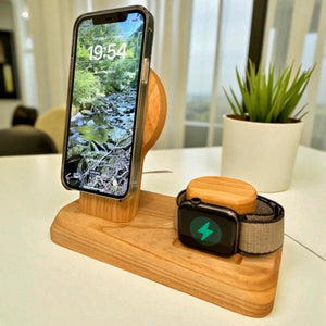 iPhone and Apple Watch MagSafe charging station, wireless dock, desk or bedside accessory, can be personalised