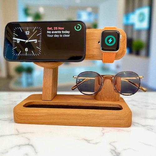 iPhone MagSafe and Apple Watch 2 in 1 Charging Station with convenient glasses holder - Max Version