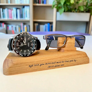 Solid Oak Watch and Glasses, spectacle stand