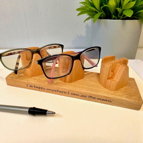 Glasses holder, triple spectacle, eyeglasses stand in solid oak