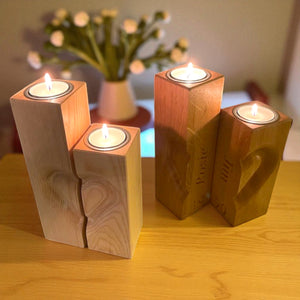 5th Anniversary ‘wooden’ gift, pair of tea light holders