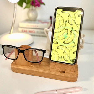 iPhone MagSafe, glasses holder, wooden bedside or desk organiser