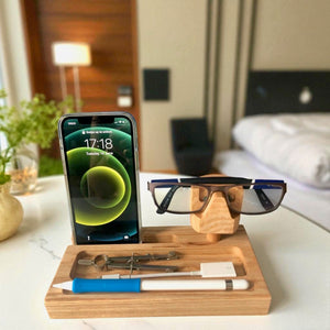 Bedside organiser, desk tidy, solid oak desk organiser, phone and glasses stand