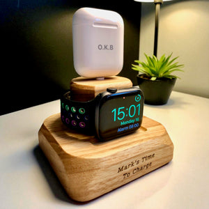 Apple Watch and AirPod wooden Docking station