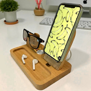 iPhone MagSafe, Apple Watch and glasses stand, wooden desk or bedside accessory