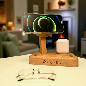 iPhone and AirPods MagSafe charging station - solid oak
