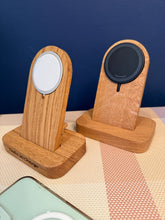 iPhone MagSafe charging stand, wooden docking station, Qi2 wireless charging