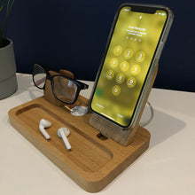 iPhone MagSafe, Apple Watch and glasses stand, wooden desk or bedside accessory