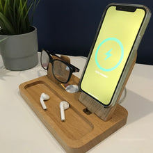 iPhone MagSafe, Apple Watch and glasses stand, wooden desk or bedside accessory