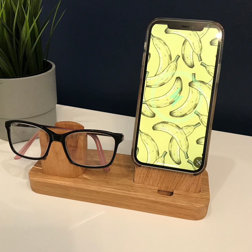 iPhone MagSafe, glasses holder, wooden bedside or desk organiser