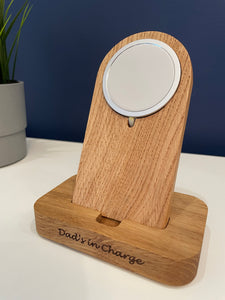 iPhone MagSafe charging stand, wooden docking station