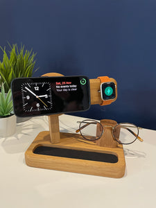 iPhone MagSafe and Apple Watch 2 in 1 Charging Station with convenient glasses holder - Max Version