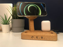 Solid oak iPhone and AirPods MagSafe charging station
