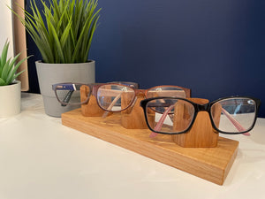 Glasses holder, triple spectacle, eyeglasses stand in solid oak