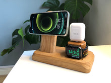 3 in 1 Solid oak or ash Charging Station for iPhone, Apple Watch and AirPods  -  wireless MagSafe dock