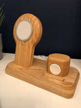 Solid oak iPhone and Apple Watch MagSafe charging station, wireless dock, desk or bedside accessory, can be personalised