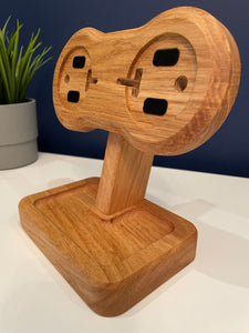 MagSafe dual iPhone docking station, wooden wireless charging in solid oak