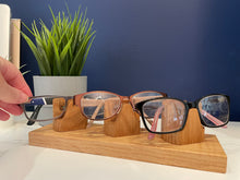 Glasses holder, triple spectacle, eyeglasses stand in solid oak