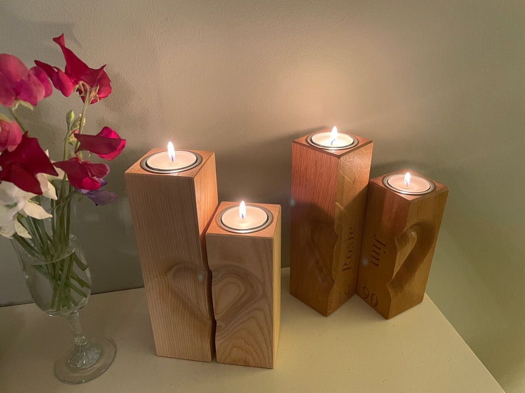 5th Anniversary ‘wooden’ gift, pair of tea light holders