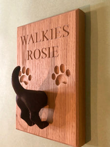 Dog lead hook - solid oak with cast iron hook - can be personalised