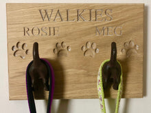 Dog Lead Hooks,  solid Oak with cast iron fun hooks, can be personalised