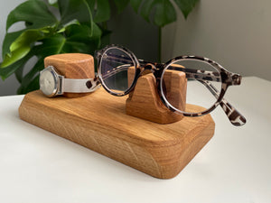 Solid Oak Watch and Glasses, spectacle stand